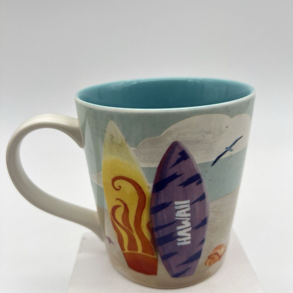 Starbucks 2010 Hawaii Bone China Coffee Mug Surfboards Shark Turtle Design